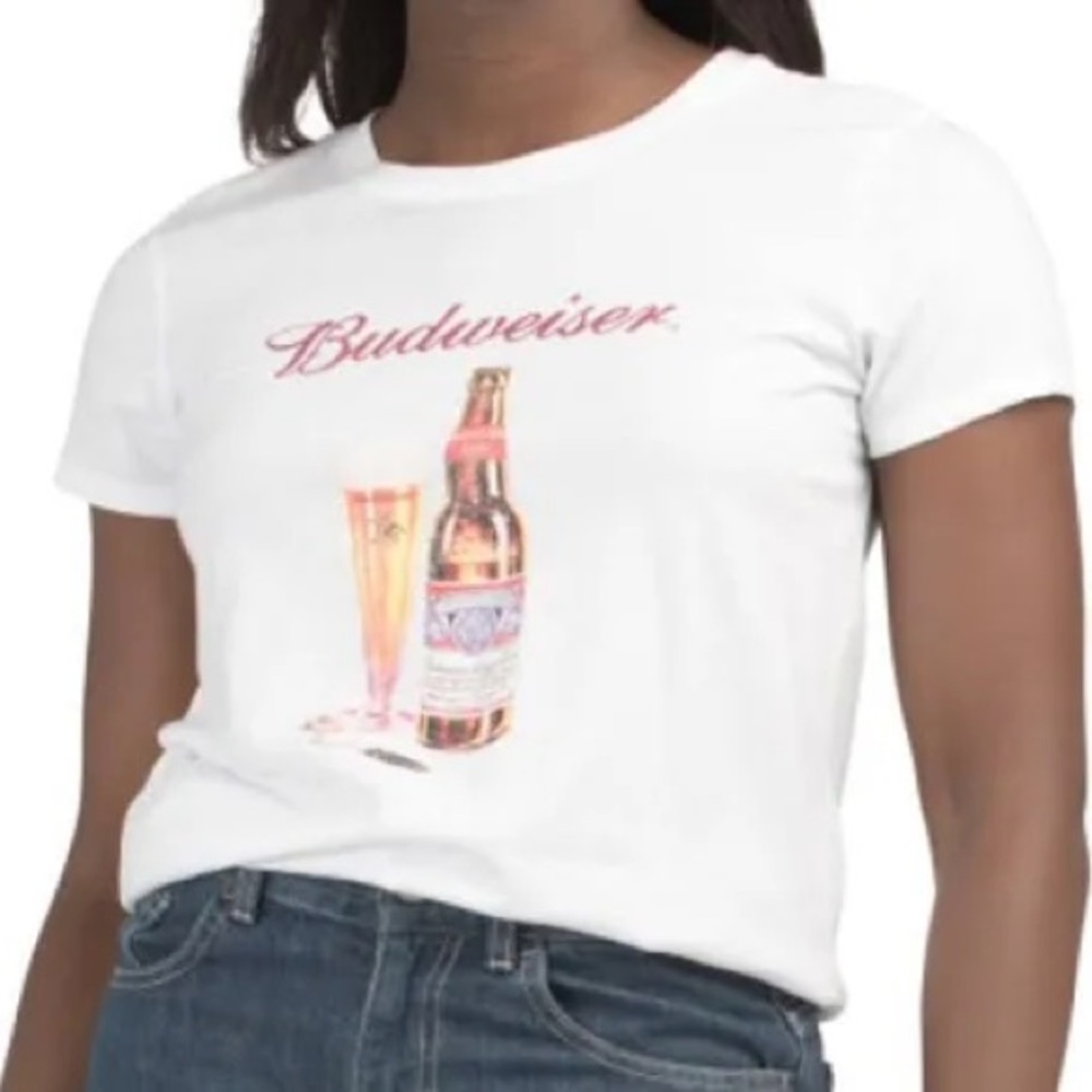 Lucky Brand Budweiser Tee with Red Logo and Beer Graphic